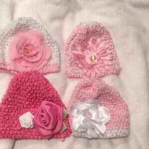 Bundle of 4 fancy baby girl flower embellish hats